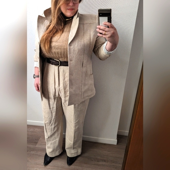 Sz 20/18 Norfolk Linen Blend Banana Republic Cream Tweed Suit Set + Free Belt! - Picture 4 of 15